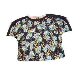 JM COLLECTION Floral Top MOSAIC ELEGANCE Intrepid Blue XL Petite NEW $50 Dressy